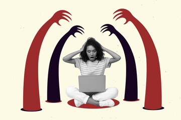 Creative photo 3d collage artwork poster picture of worried nervous lady impressed amount of task...