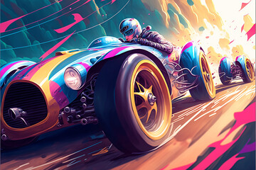 Illustration of radical sports - racing car on the road - Created with generative ai technology