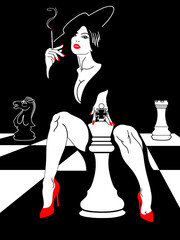 A beautiful, passionate woman with a cigarette. A metaphor. Chess. The queen.