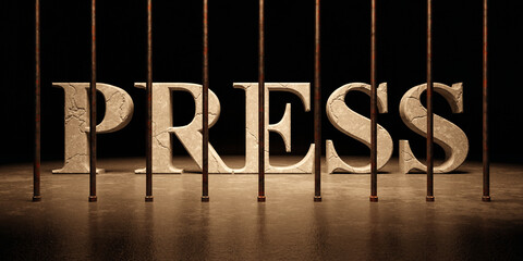 Press text word message from behind bars in prison 3D render, censored free speech concept	 - obrazy, fototapety, plakaty