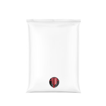 Large plastic liquid bag with a spout tap. Realistic vector mockup. Front view. Perfect for the presentation your product. EPS10.	
