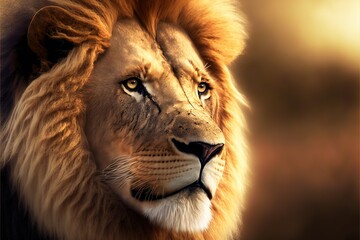  a lion with a long mane and a blue eyes looks into the camera with a blurry background of the image of a lion's head and shoulders and shoulders, with a blurred.