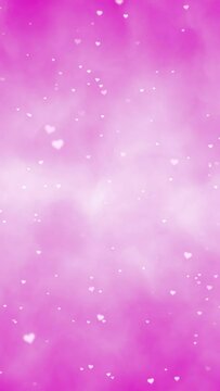 Blurred flicker heart shapes seamless looping animation on bright pink background. Concept Valentine's Day vertical animation.