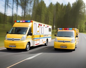 Emergency vehicle with sirens on highway.