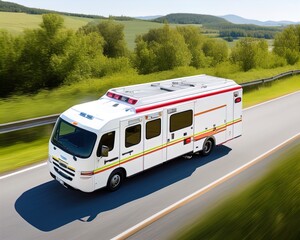 Naklejka premium Emergency vehicle with sirens on highway.