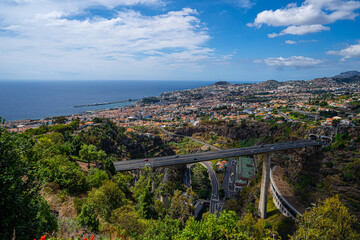 Traditional rocky coast of the Atlantic Ocean in Funchal.