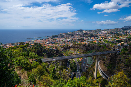 Traditional rocky coast of the Atlantic Ocean in Funchal.