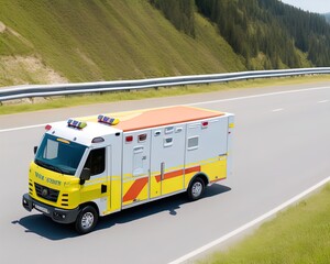 Emergency vehicle with sirens on highway. 