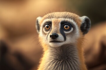  a close up of a small animal with a surprised look on its face and eyes, with other animals in the background, and a blurry background of the image of a blurry.