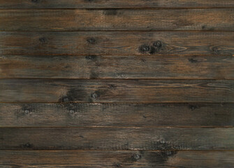 Naklejka premium Dark textured old wooden table. background top view