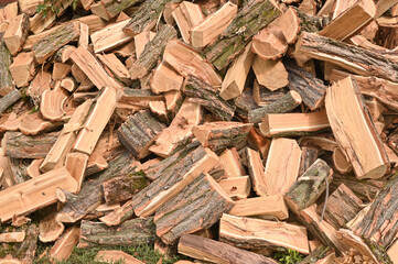 wooden logs chopped for firewood.