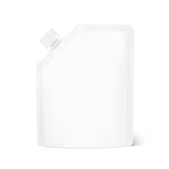 Pouch bag mockup with corner spout. Vector illustration isolated on white background. Front view. Can be use for template your design, presentation, promo, ad. EPS10.	