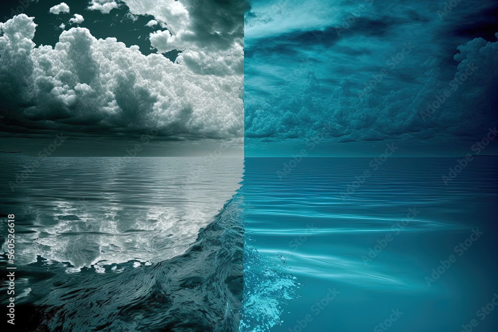 Poster Sky and sea are both shades of blue. Generative AI