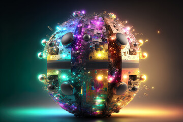 Concept for a disco ball fuse bomb. It is party time. Generative AI