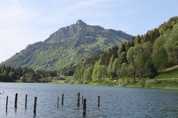 View on the Vallon lake which is a lake at Bellevaux in the Haute-Savoie department of France.
