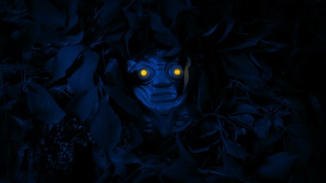 Yellow Eyes Glow On Aztec Idol In The Jungle