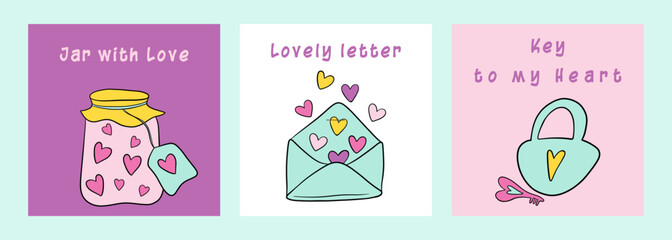 Set of lovely cards. Love and valentine's day concept.