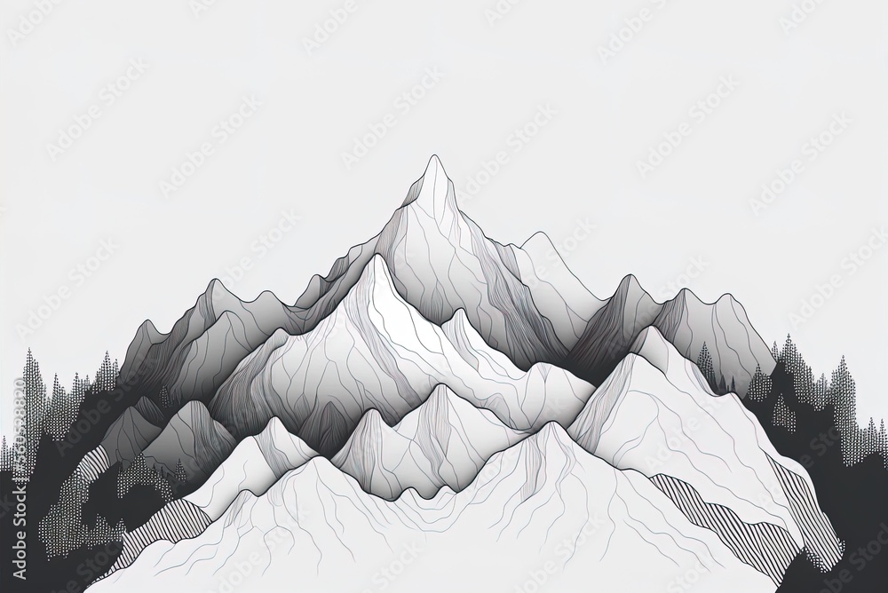 Poster a diagram of mountains in a linear fashion. linear panorama of the alps. terrain that is both linear