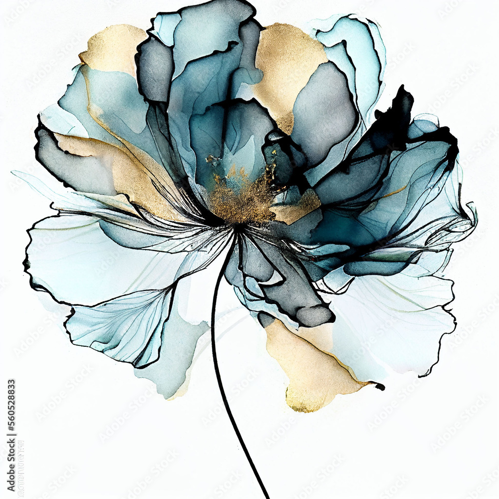 Wall mural abstract blue flower, delicate botanical floral background. generative ai.