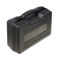 Closed black hard plastic case for tools isolated on transparent background
