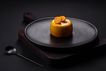 Delicious fresh tartlet with citrus filling and decorated with passion fruit