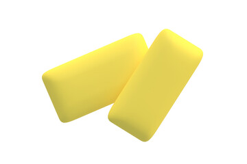 Yellow chewing gums on white background. Sweet flavor bubble gums. Top view. 3d render