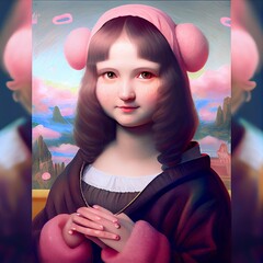 portrait of a girl Abstract cute girl posing like Mona Lisa