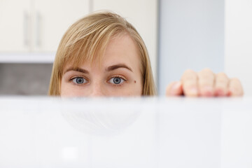 woman looking at surface background