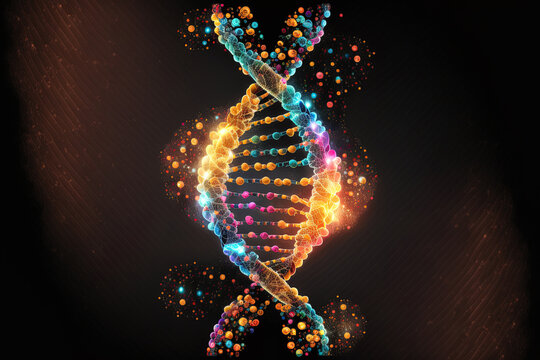 DNA molecule composition. Double helix of DNA. Human genome cell genetic biotechnology study in the field of medicine. Genetic engineering research and analysis in science laboratories. Generative AI