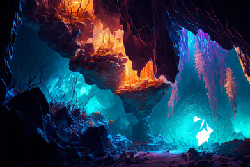 Crystal cave setting. Generative AI