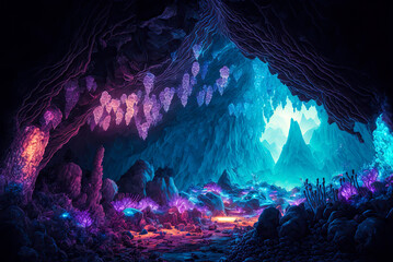 Fototapeta na wymiar Crystal cave setting. Generative AI
