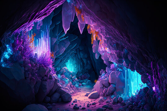 Crystal cave setting. Generative AI