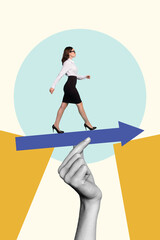 Creative photo collage of young successful leadership entrepreneur lady steps arrow way progress...