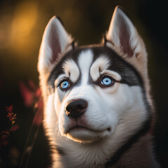 Siberian husky puppy. Generative Ai illustration.