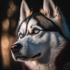 Siberian husky dog portrait. Generative Ai illustration.