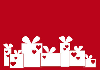 White gift boxes with red hearts. Great for valentine day cards,  party posters and flyers. Lettering Valentine day card Illustration