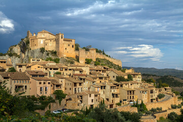 Ancient Medieval village of Alquezar knight's Castle, Huesca province, Spain - obrazy, fototapety, plakaty