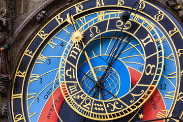 Fototapeta na wymiar Prague astronomical clock close-up. The main attraction of the capital of the Czech Republic. Background