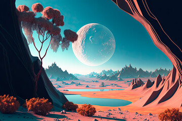 Alien planet landscape, science fiction. Generative AI