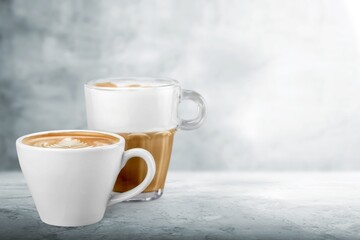 Set of different types of coffee in cups