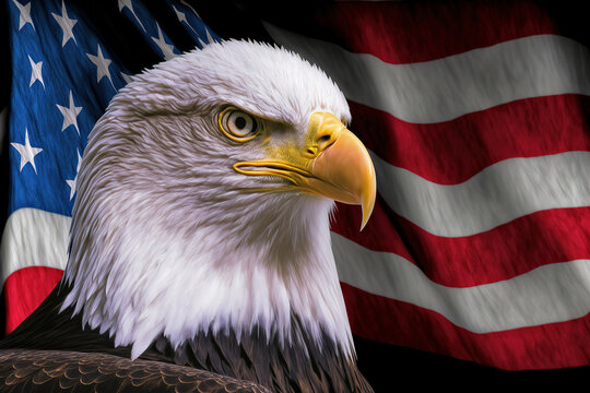 Bald Eagle and American Flag - AI Generated