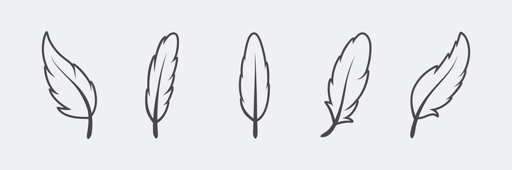 Vector Fluffy Feather Silhouette Icon Set Isolated. Design Template of Flamingo, Angel, Bird Feathers. Lightness, Freedom Concept