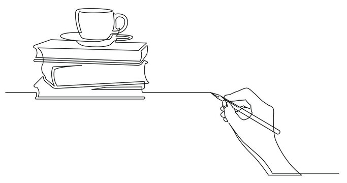 hand drawing business concept sketch of books cap of tea - PNG image with transparent background