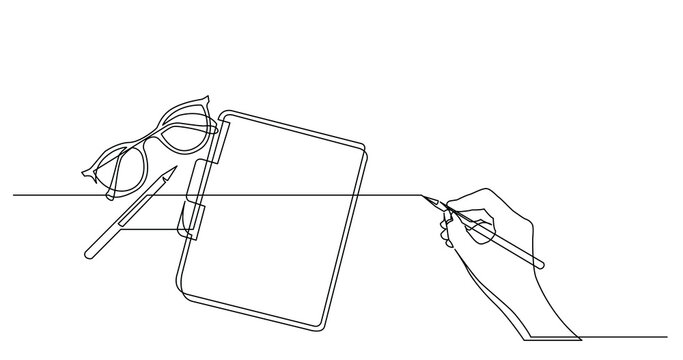 hand drawing business concept sketch of glasses notepad and pencil - PNG image with transparent background