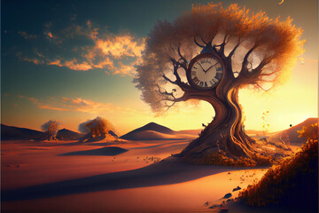 Fototapeta A tree with a clock obraz
