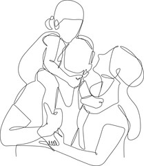 One continuous line drawing of young family playing together at parks. Happy family concept. Single line draw vector graphic design illustration