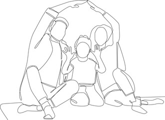 One continuous line drawing of young family take a picture together at home. Happy family concept. Single line draw vector graphic design illustration