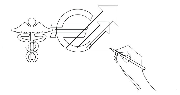 hand drawing business concept sketch of health care cost rising in euro - PNG image with transparent background