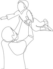 Happy family dad and son drawing by simple continuous line, simple line.