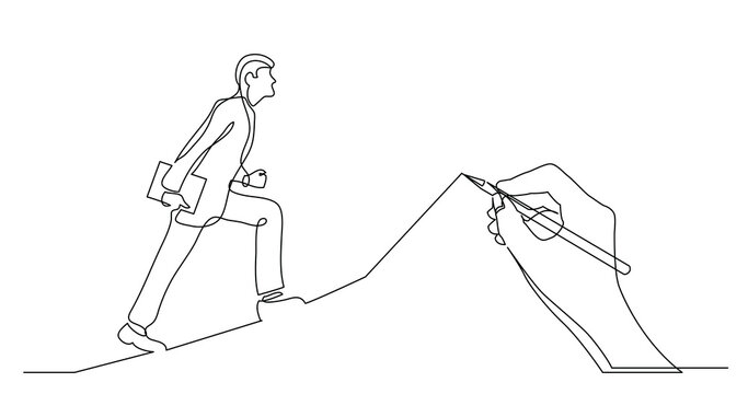 hand drawing business concept sketch of man climbing on corporate career ladder - PNG image with transparent background